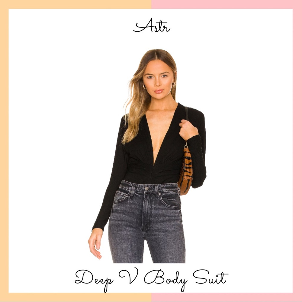 Astr the Label Black Deep V Neck Bodysuit